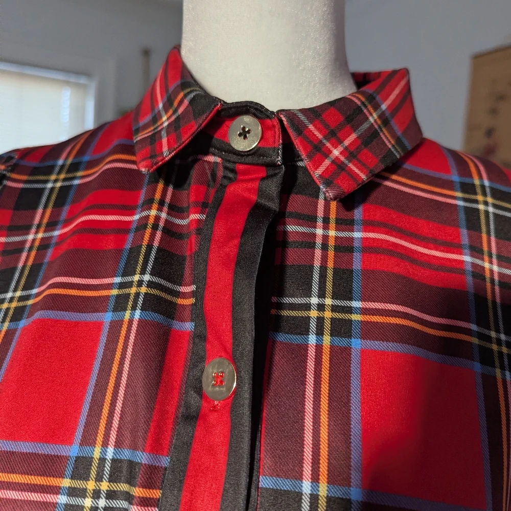 Gretchen Scott Duke Of York Puff Sleeves Tartan Plaid Top XS